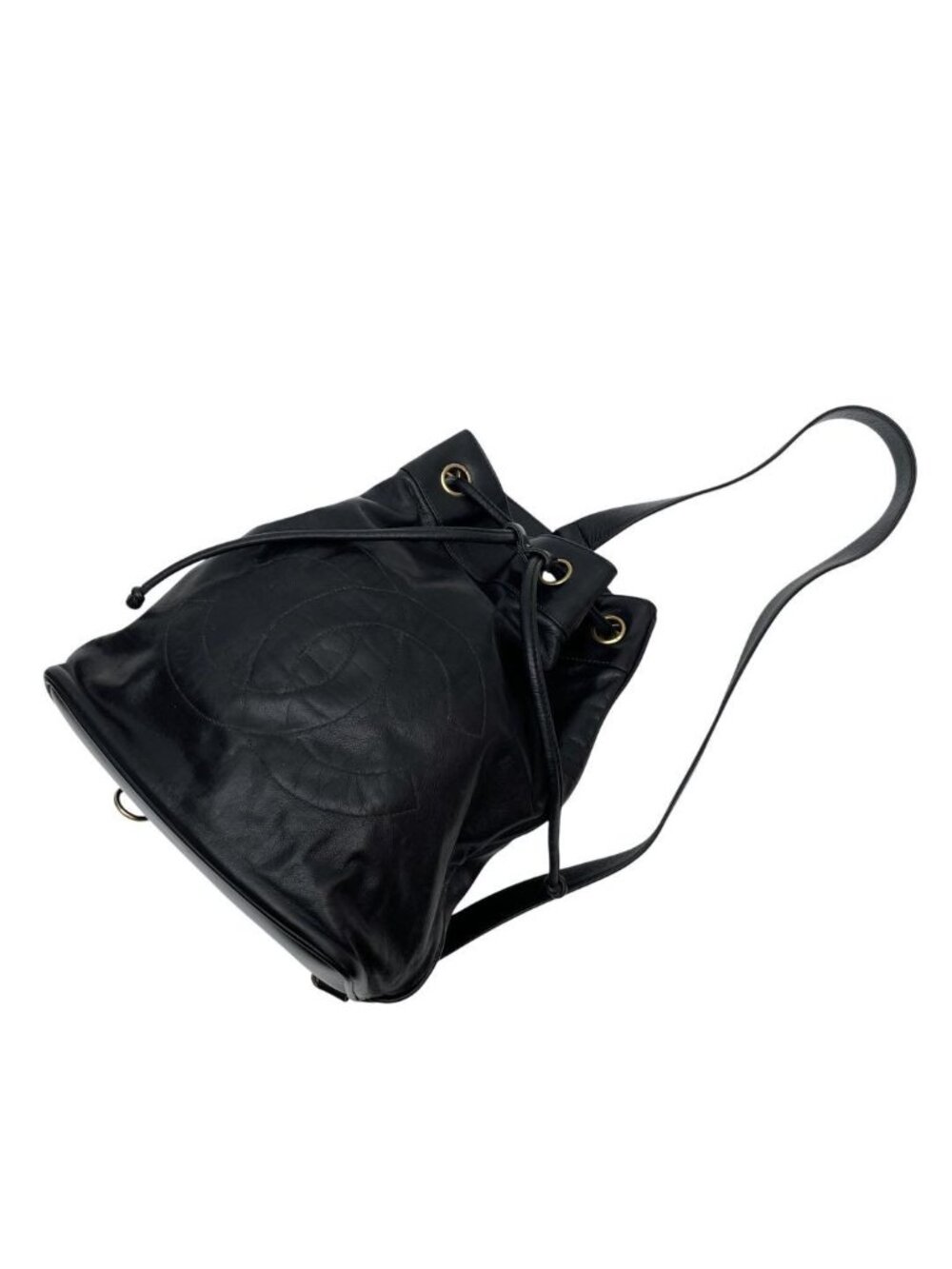 Chanel Lambskin CC Logo Drawstring Shoulder Bag Black - Picture 3 of 10